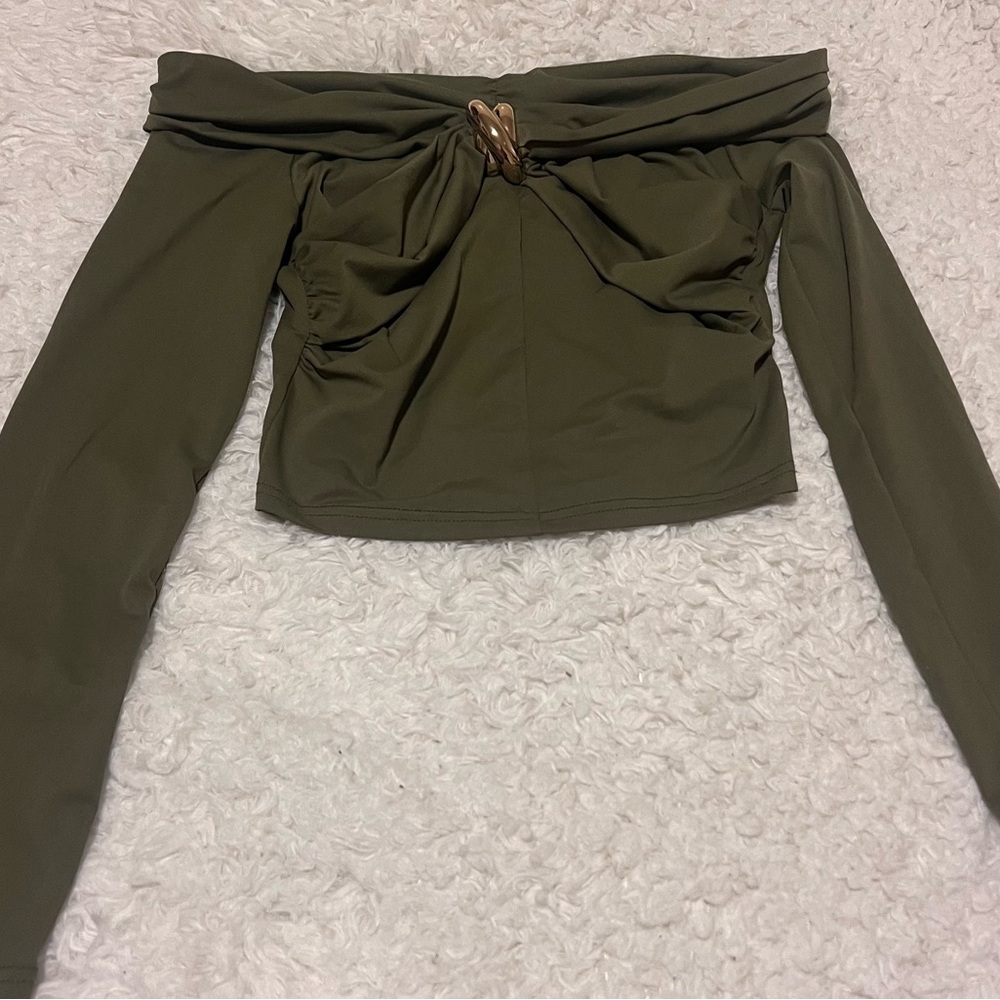 Olive Off-Shoulder Long Sleeve Top